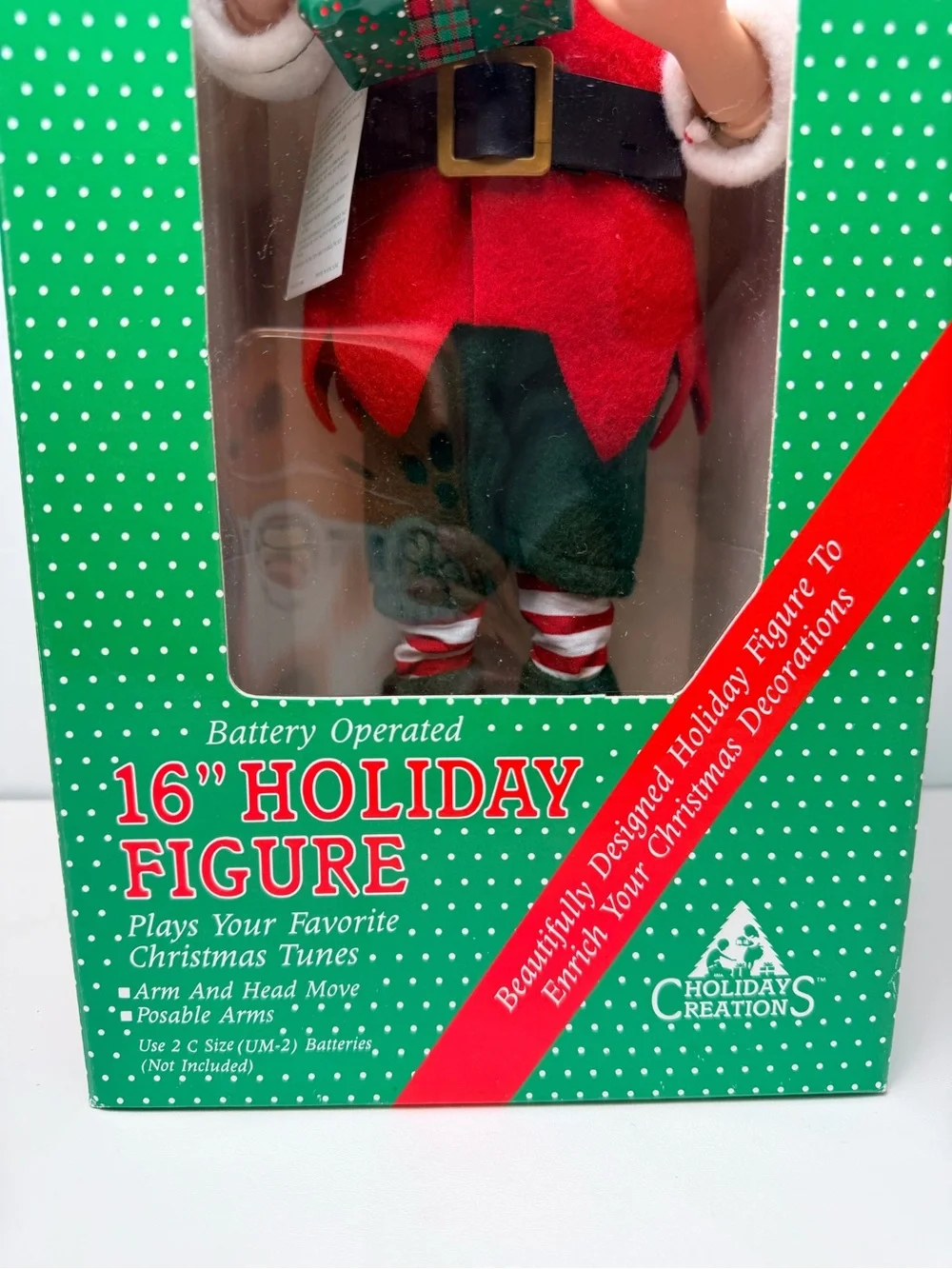 Holiday Creations 16” Moving Figure Plays Musical Christmas Battery Operated Elf